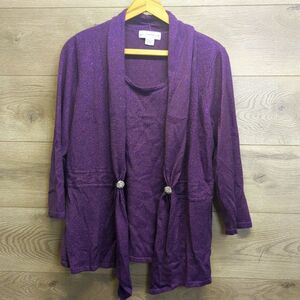 Sag Harbor Purple Layered Look Cardigan with Rhinestone Buttons Women's Size XL